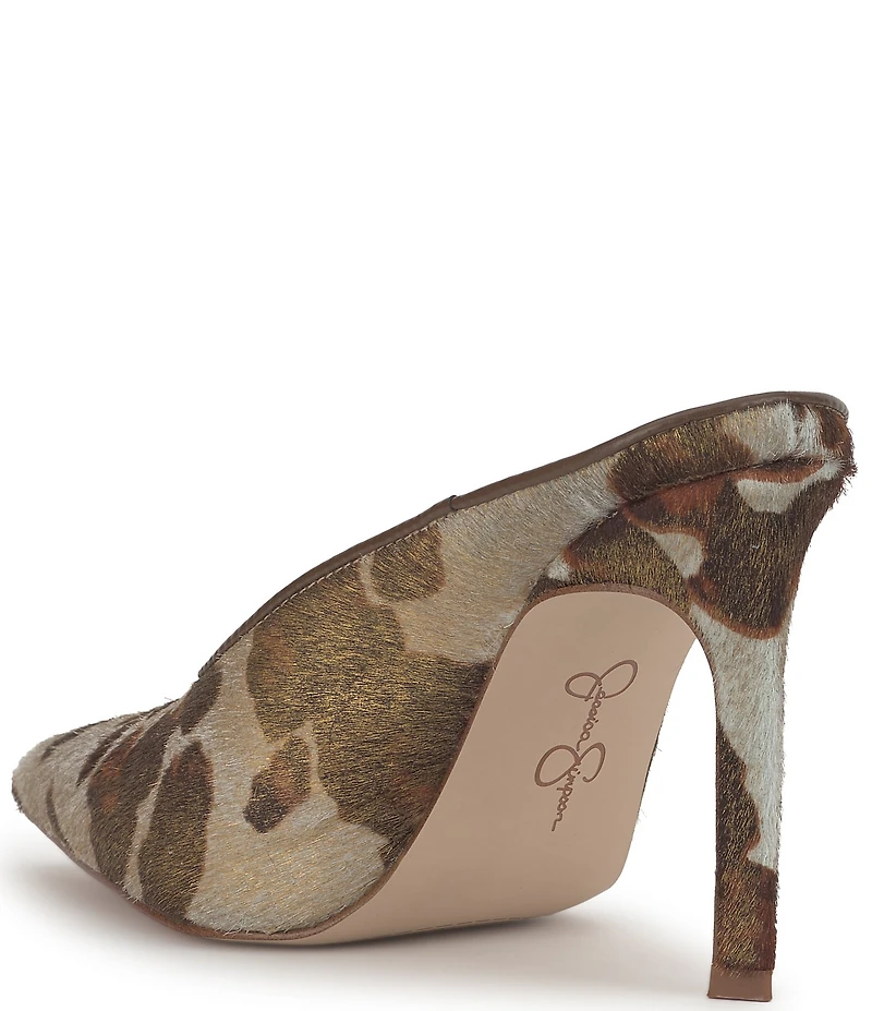 Jessica Simpson Wilix Cow Print Haircalf High Vamp Heeled Mules
