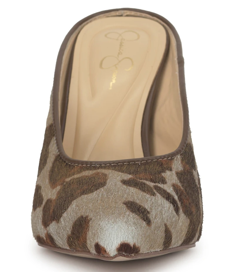 Jessica Simpson Wilix Cow Print Haircalf High Vamp Heeled Mules