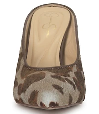 Jessica Simpson Wilix Cow Print Haircalf High Vamp Heeled Mules