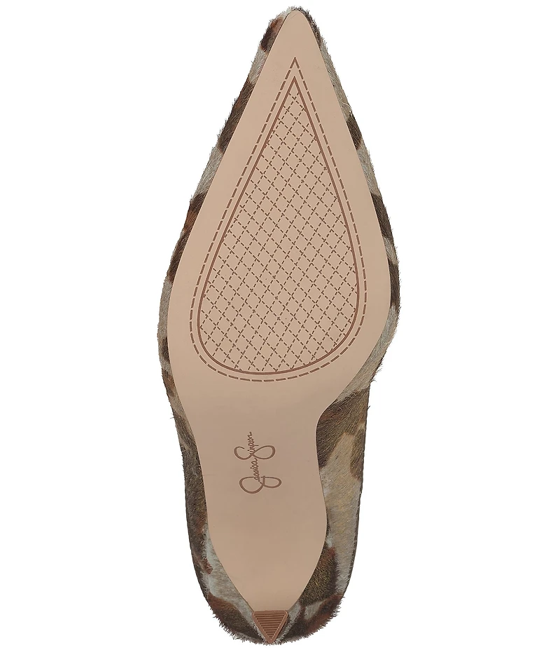 Jessica Simpson Wilix Cow Print Haircalf High Vamp Heeled Mules