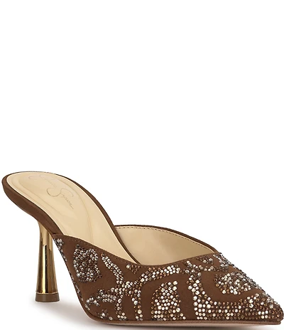 Jessica Simpson Xia Rhinestone Embellished Mirror Dress Mules