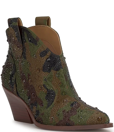 Jessica Simpson Zadie Camo Print Rhinestone Western Booties