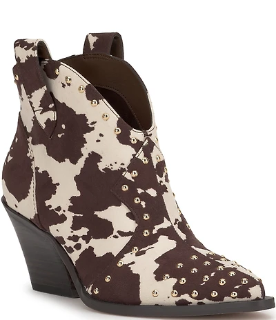 Jessica Simpson Zadie Cow Print Studded Western Booties