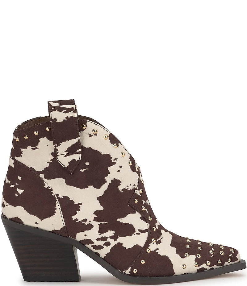 Jessica Simpson Zadie Cow Print Studded Western Booties
