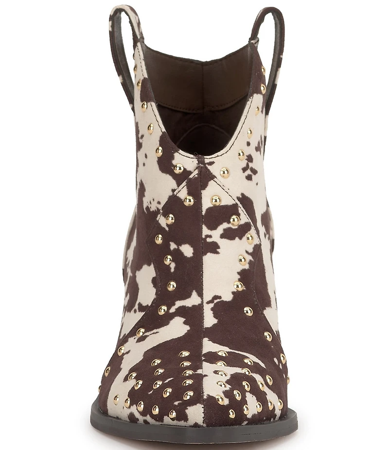 Jessica Simpson Zadie Cow Print Studded Western Booties
