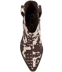 Jessica Simpson Zadie Cow Print Studded Western Booties