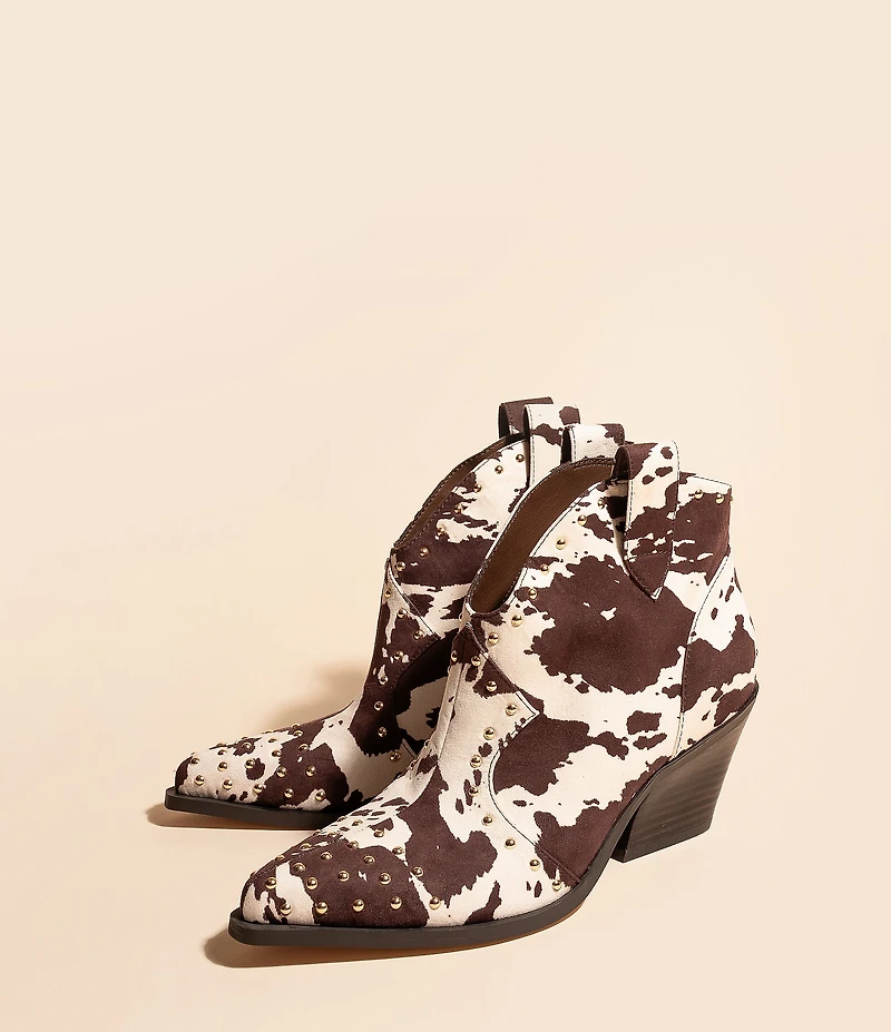 Jessica Simpson Zadie Cow Print Studded Western Booties