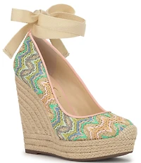 Jessica Simpson Zexie Chevron Raffia Ankle Wrap Espadrille Wedge Pumps