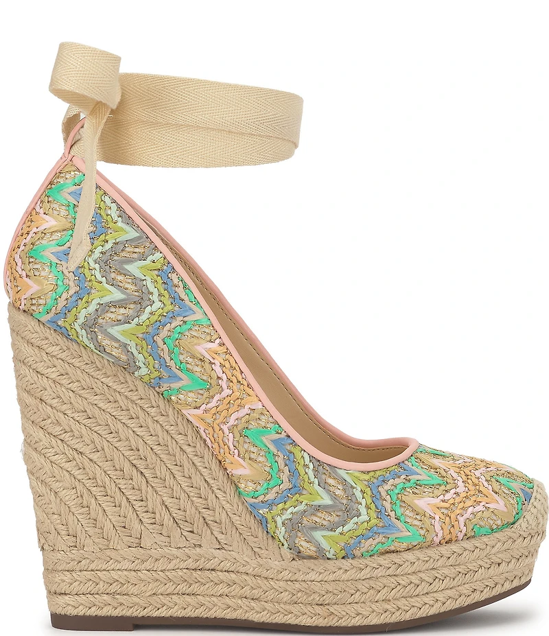 Jessica Simpson Zexie Chevron Raffia Ankle Wrap Espadrille Wedge Pumps
