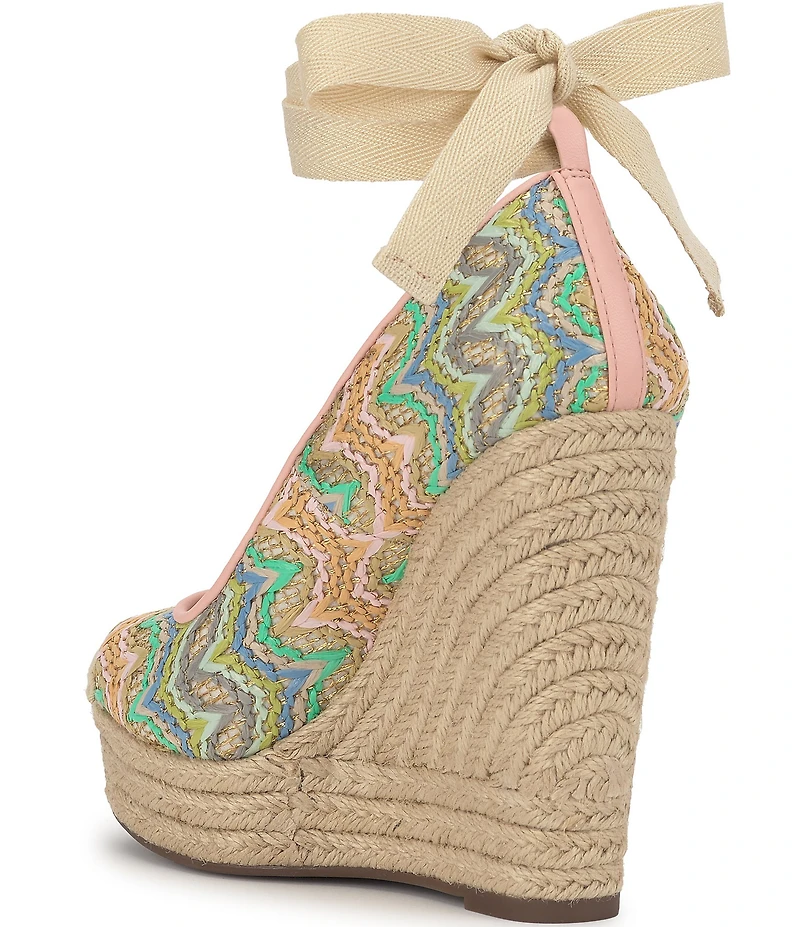 Jessica Simpson Zexie Chevron Raffia Ankle Wrap Espadrille Wedge Pumps