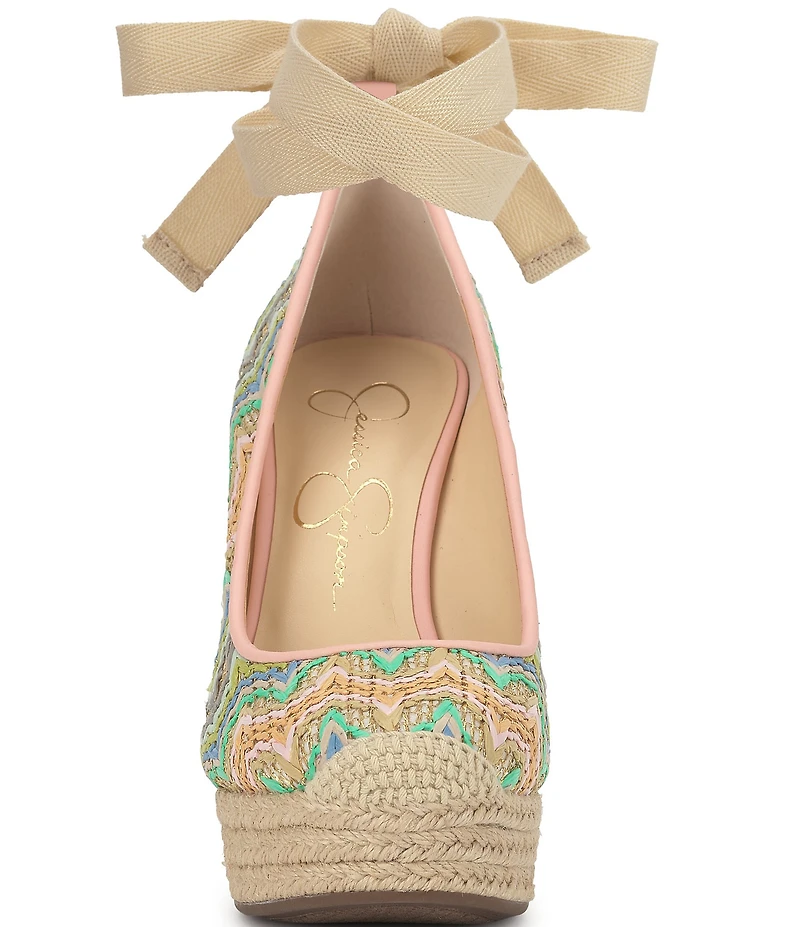 Jessica Simpson Zexie Chevron Raffia Ankle Wrap Espadrille Wedge Pumps