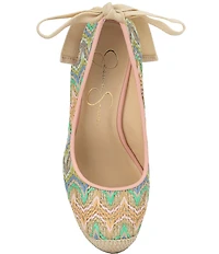Jessica Simpson Zexie Chevron Raffia Ankle Wrap Espadrille Wedge Pumps