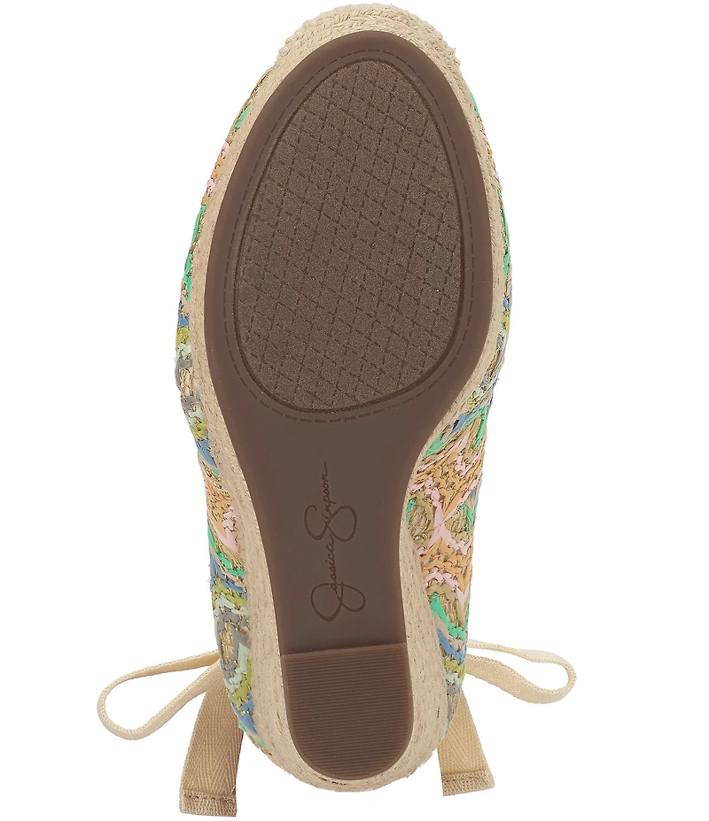 Jessica Simpson Zexie Chevron Raffia Ankle Wrap Espadrille Wedge Pumps