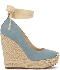 Jessica Simpson Zexie Denim Ankle Wrap Espadrille Wedge Pumps