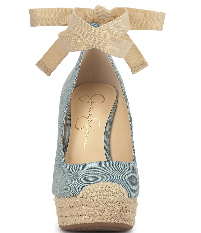 Jessica Simpson Zexie Denim Ankle Wrap Espadrille Wedge Pumps