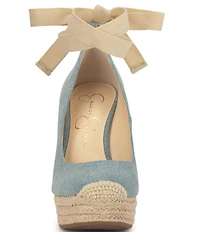 Jessica Simpson Zexie Denim Ankle Wrap Espadrille Wedge Pumps