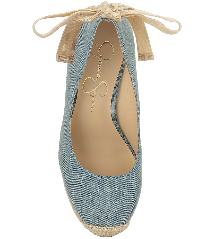 Jessica Simpson Zexie Denim Ankle Wrap Espadrille Wedge Pumps