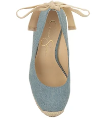 Jessica Simpson Zexie Denim Ankle Wrap Espadrille Wedge Pumps