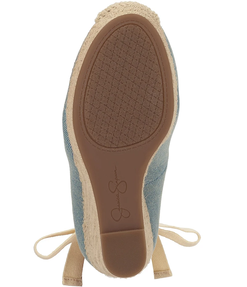 Jessica Simpson Zexie Denim Ankle Wrap Espadrille Wedge Pumps
