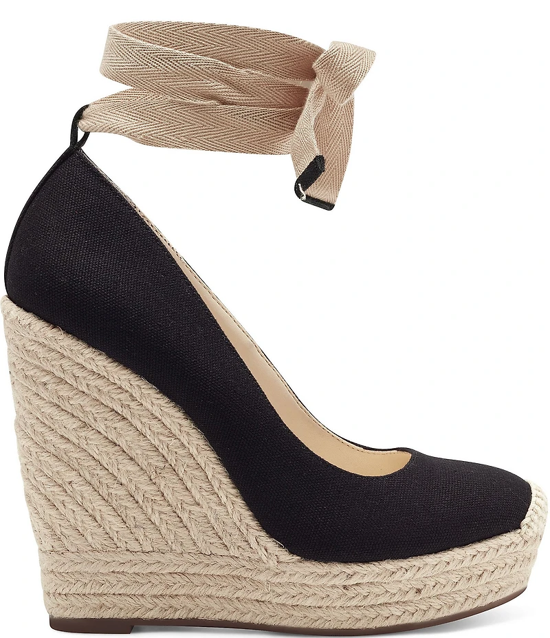 Jessica Simpson Zexie Canvas Ankle Wrap Bow Espadrille Platform Wedges