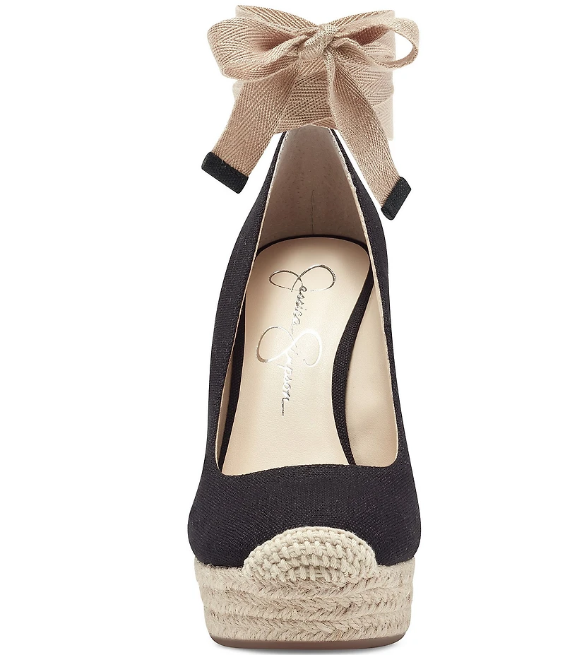 Jessica Simpson Zexie Canvas Ankle Wrap Bow Espadrille Platform Wedges