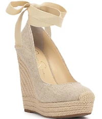 Jessica Simpson Zexie Canvas Ankle Wrap Bow Espadrille Platform Wedges