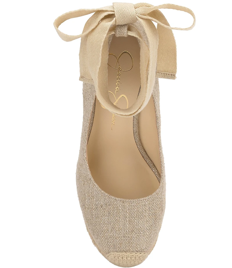 Jessica Simpson Zexie Canvas Ankle Wrap Bow Espadrille Platform Wedges