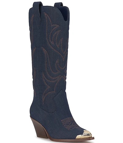 Jessica Simpson Zuliena Denim Metallic Cap Toe Western Boots