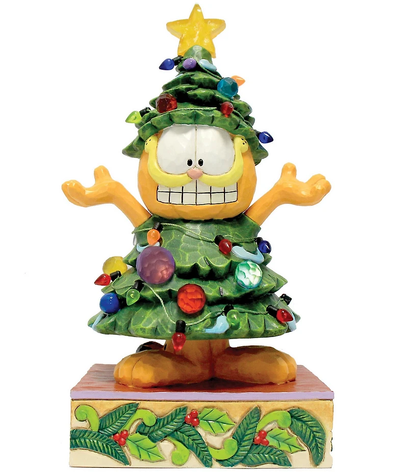 Jim Shore Garfield Collection Battery-Operated Light-Up Garfield Dressed as Christmas Tree Figurine