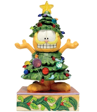 Jim Shore Garfield Collection Battery-Operated Light-Up Garfield Dressed as Christmas Tree Figurine