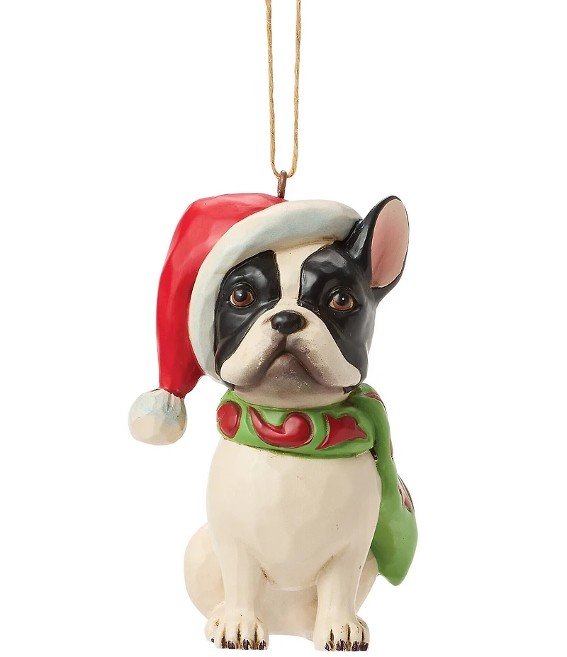 Jim Shore Heartwood Creek Christmas French Bull Dog in Santa Hat Ornament