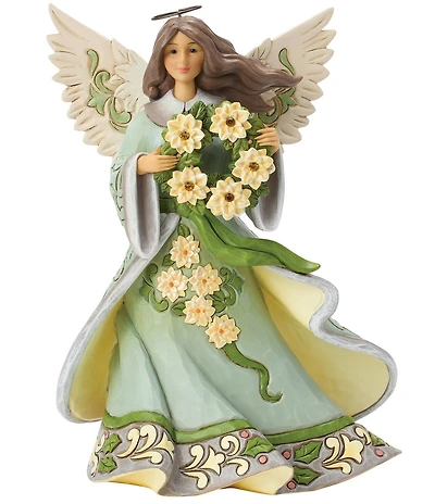 Jim Shore Heartwood Creek Opal & Moss Angel With White Poinsettia Wreath Figurine