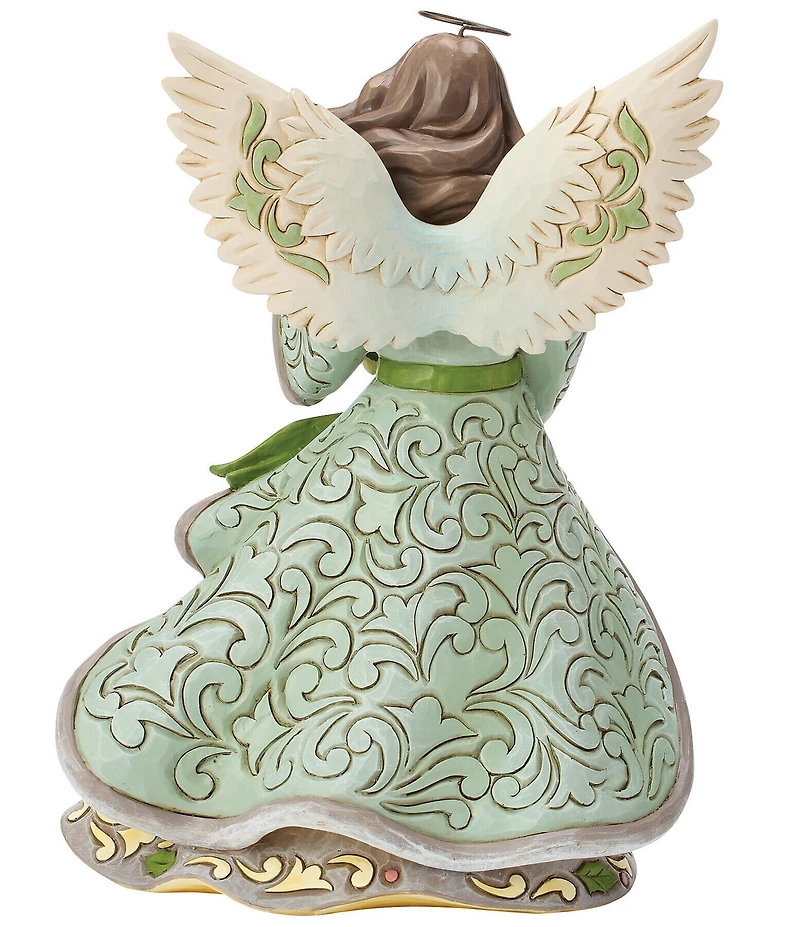 Jim Shore Heartwood Creek Opal & Moss Angel With White Poinsettia Wreath Figurine