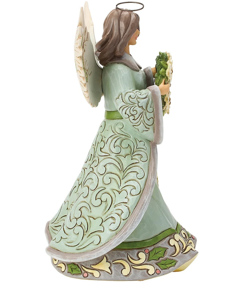 Jim Shore Heartwood Creek Opal & Moss Angel With White Poinsettia Wreath Figurine