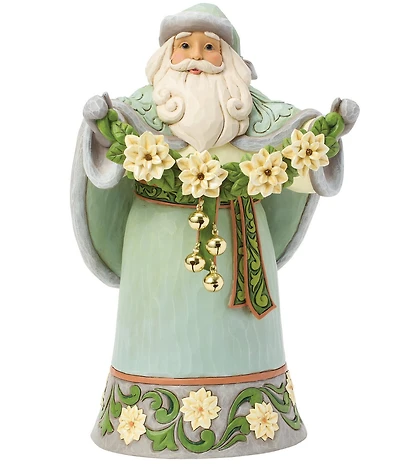 Jim Shore Heartwood Creek Opal & Moss Santa With White Poinsettia Garland Figurine