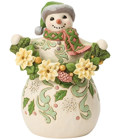 Jim Shore Heartwood Creek Opal & Moss Snowman with Poinsettia Garland Figurine