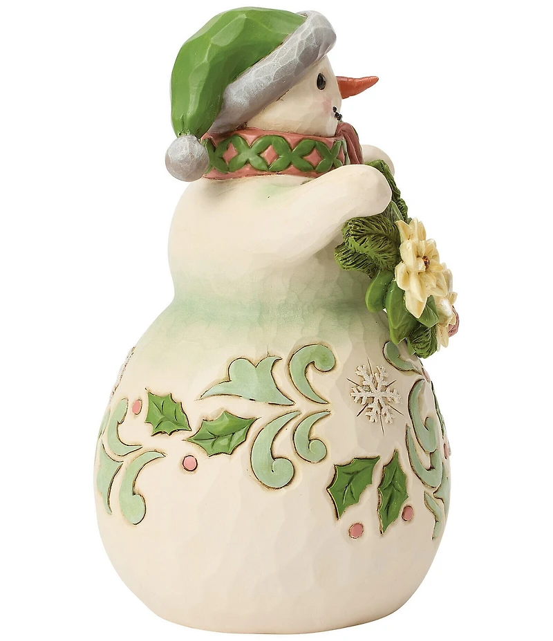 Jim Shore Heartwood Creek Opal & Moss Snowman with Poinsettia Garland Figurine