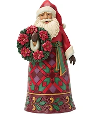 Jim Shore Heartwood Creek Santa Holding Poinsettia Wreath Figurine