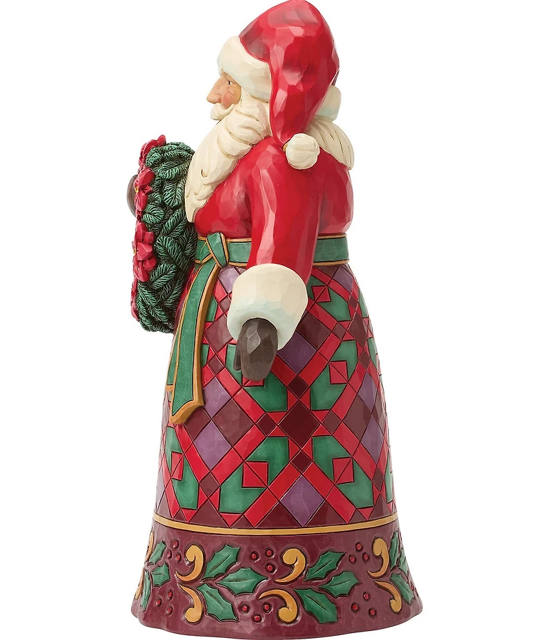 Jim Shore Heartwood Creek Santa Holding Poinsettia Wreath Figurine