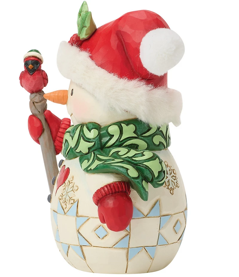 Jim Shore Heartwood Creek #double;Tiny Tweets#double; Snowman With Cardinal On Stick Pint Figurine