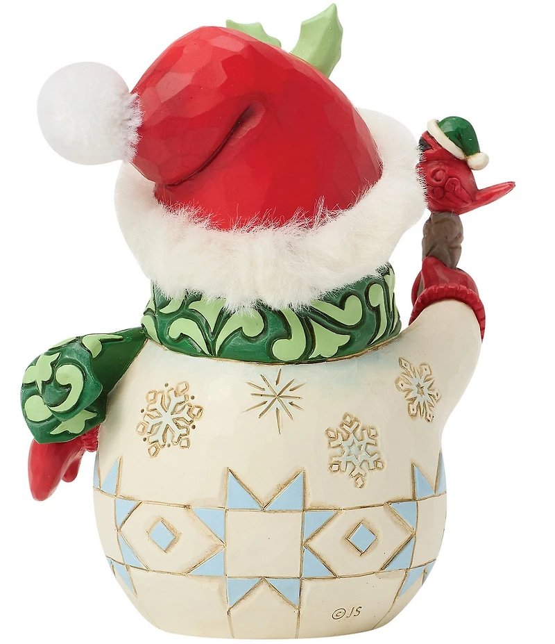 Jim Shore Heartwood Creek #double;Tiny Tweets#double; Snowman With Cardinal On Stick Pint Figurine