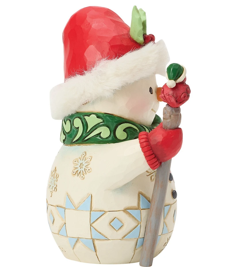 Jim Shore Heartwood Creek #double;Tiny Tweets#double; Snowman With Cardinal On Stick Pint Figurine