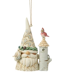 Jim Shore Heartwood Creek White Woodland Gnome with Birdhouse and Birds Hanging Ornament