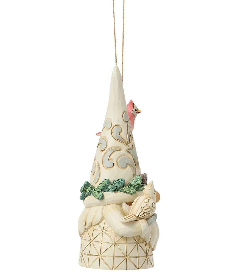 Jim Shore Heartwood Creek White Woodland Gnome with Birdhouse and Birds Hanging Ornament