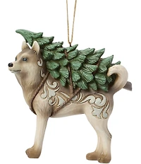 Jim Shore Heartwood Creek White Woodland Husky With Tree Hanging Ornament