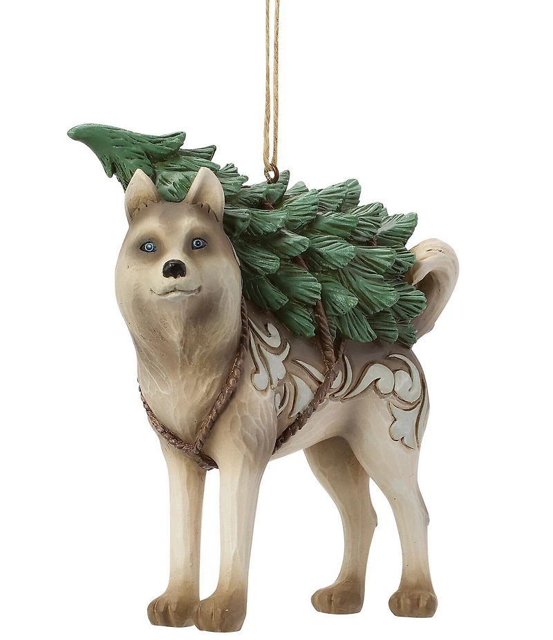 Jim Shore Heartwood Creek White Woodland Husky With Tree Hanging Ornament