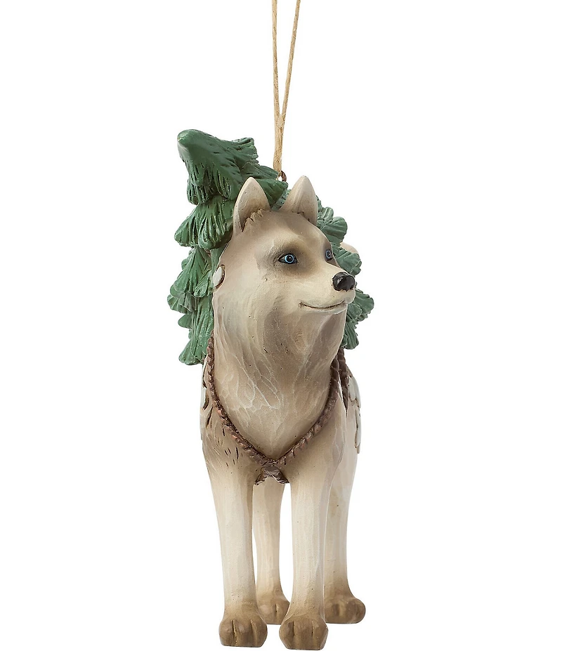 Jim Shore Heartwood Creek White Woodland Husky With Tree Hanging Ornament