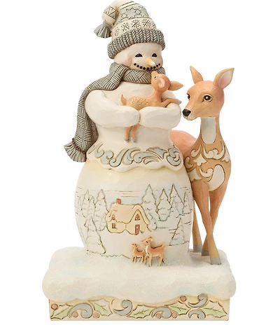 Jim Shore Heartwood Creek White Woodland Snowman Holding Fawn Figurine
