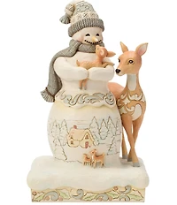 Jim Shore Heartwood Creek White Woodland Snowman Holding Fawn Figurine
