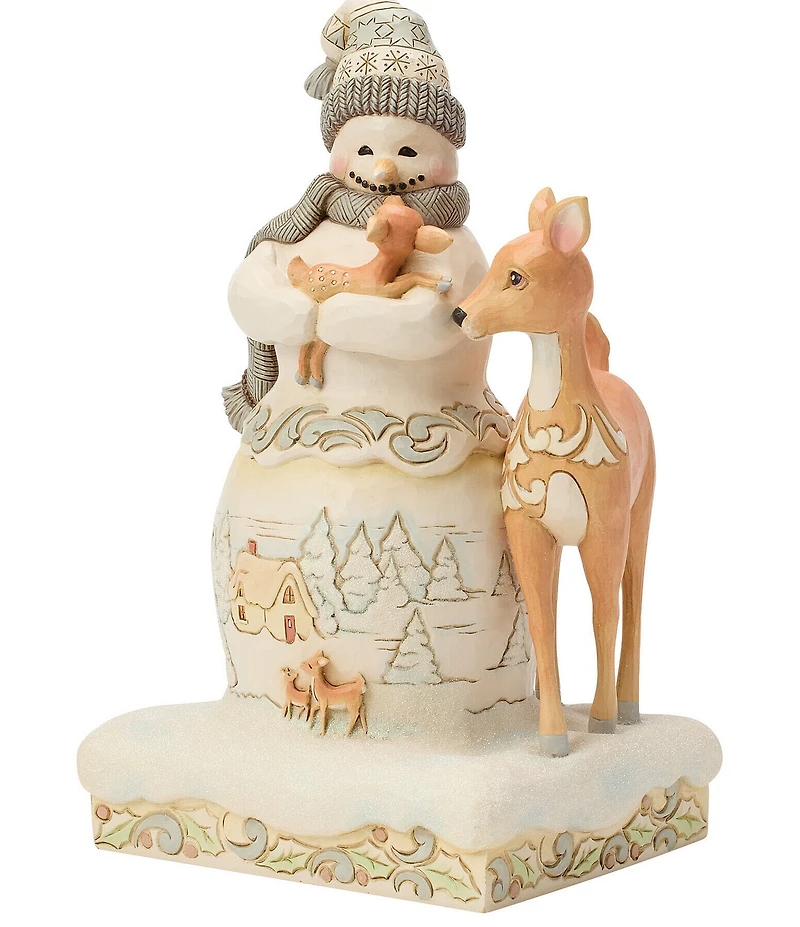 Jim Shore Heartwood Creek White Woodland Snowman Holding Fawn Figurine